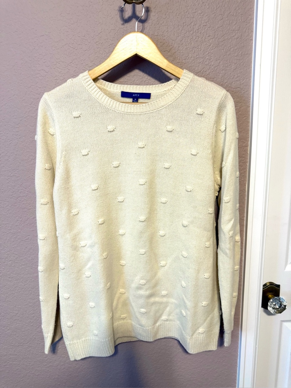 APT. 9 Women’s Cream Textured Dot Crewneck Sweater